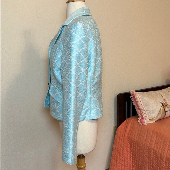 Ice Light Blue Jacquard Floral Blazer with Rhinestone Snap Buttons size 8 - Picture 3 of 16
